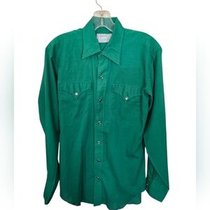 HBarC California Ranchwear EUC Vintage Green Western Pearl Snap Shirt Sz 15-34/M